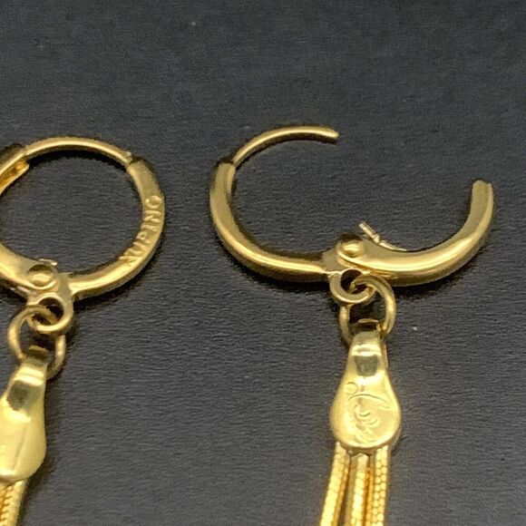 Fringe Dangle Drop Earrings Gold Tone 3 Strands - Picture 4 of 5